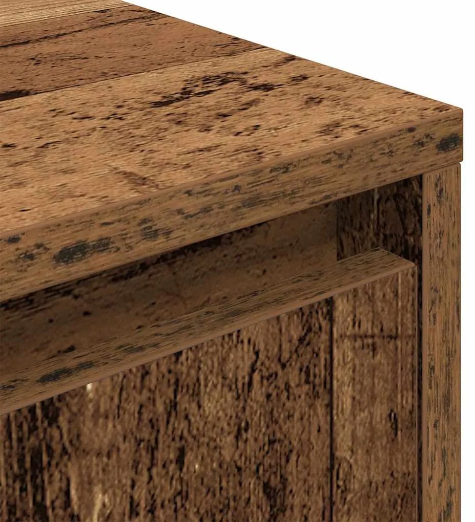 Mesa de cabeceira com luzes LED 38x34x50 cm madeira velha
