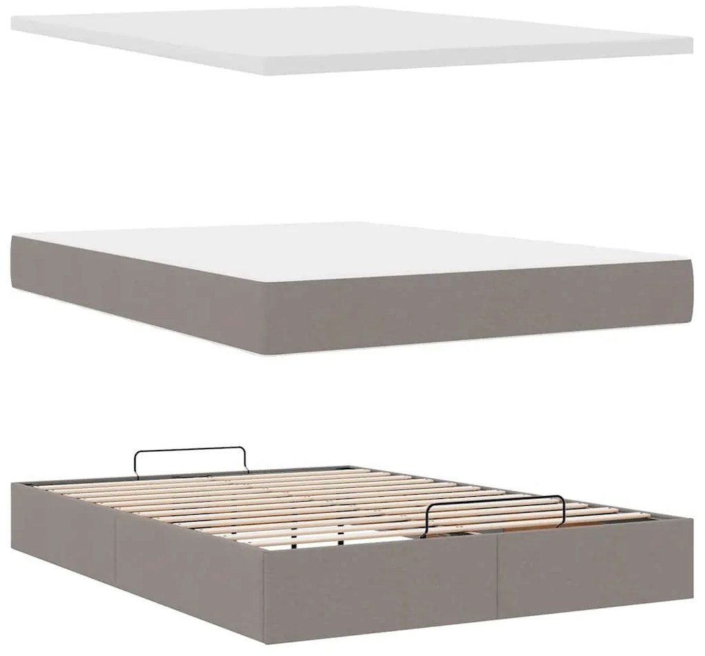 Cama otomana com colchão 140x200 cm tecido cinza
