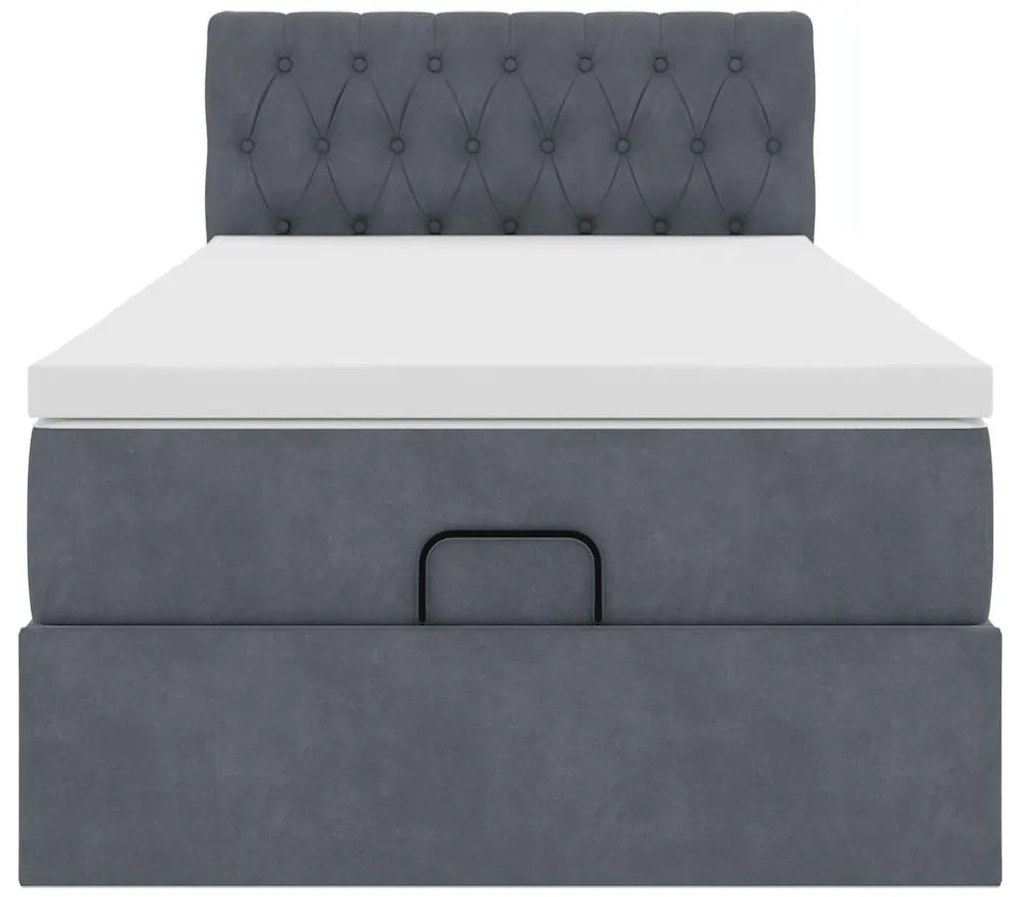 Estrutura de cama otomana com colchão cinza escuro veludo