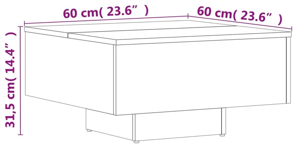 Mesa de centro 60x60x31,5 cm derivados de madeira cinza sonoma