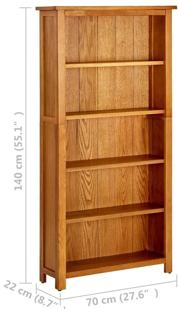 Estante com 5 prateleiras 70x22x140 cm madeira carvalho maciça