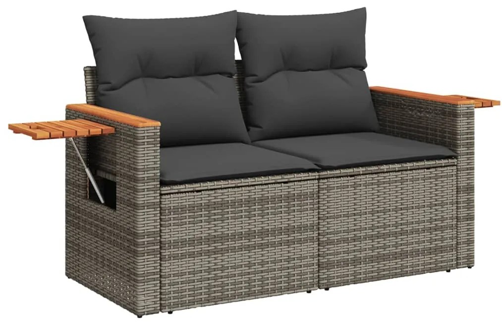 10 pcs conjunto sofás de jardim c/ almofadões vime PE cinzento