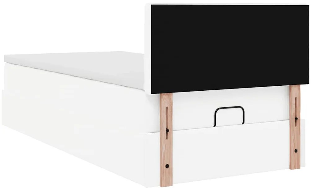 Cama otomana com colchão 100x200 cm couro artificial branco