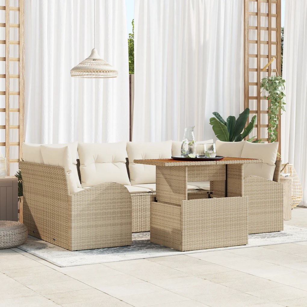 Conjunto de Sofás de Jardim vidaXL de 7 Peças com Almofadas Bege de Ra