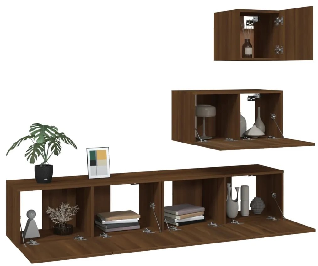 Conjunto móveis de TV 4pcs madeira processada carvalho castanho
