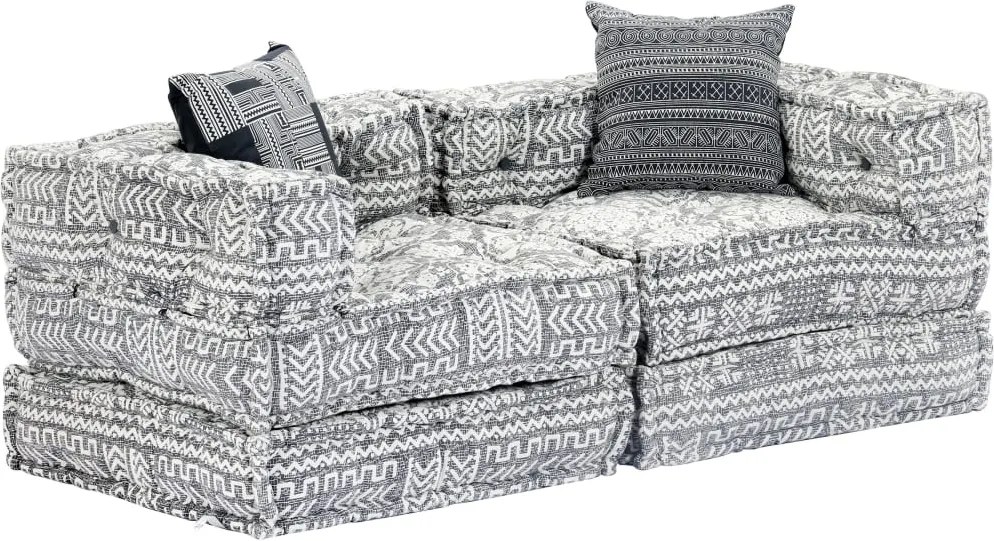 Sofá-cama modular de 2 lugares tecido cinzento-claro