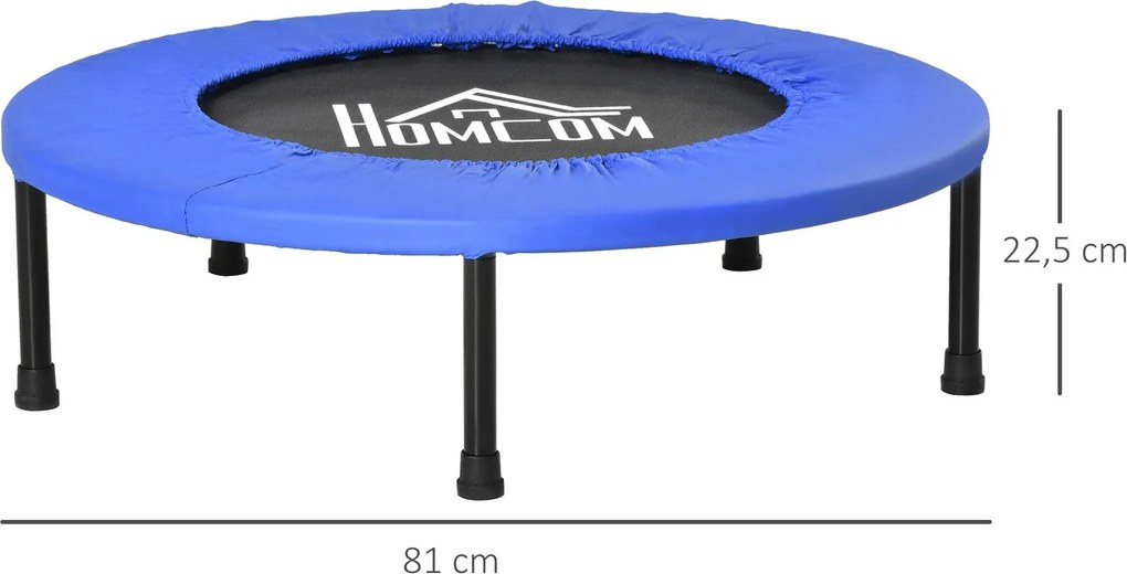 Trampolim Fitness Ø81cm Trampolim de Aço com Borda Protetora e 28 Molas para Exercícios em Interior E Exterior Carga 100kg 81x81x22,5cm Preto e Azul