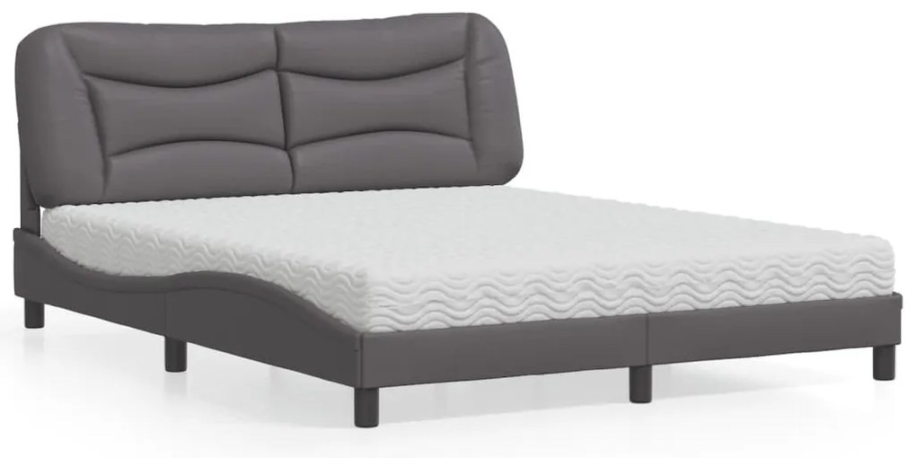 Cama com colchão 160x200 cm couro artificial cinzento
