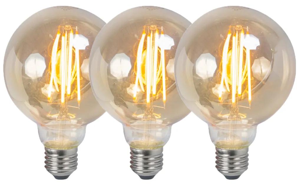 Conjunto de 3 lâmpadas LED reguláveis E27 G95 fumê 5W 380 lm 2200K