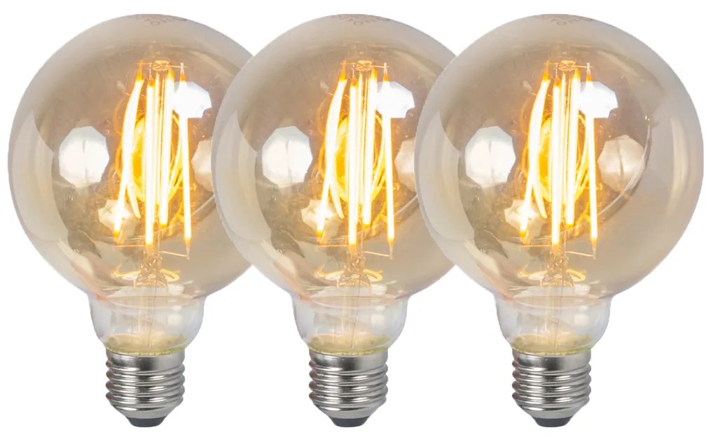 Conjunto de 3 Lâmpadas LED reguláveis E27 G95 Fumê 5W 380lm 2200K
