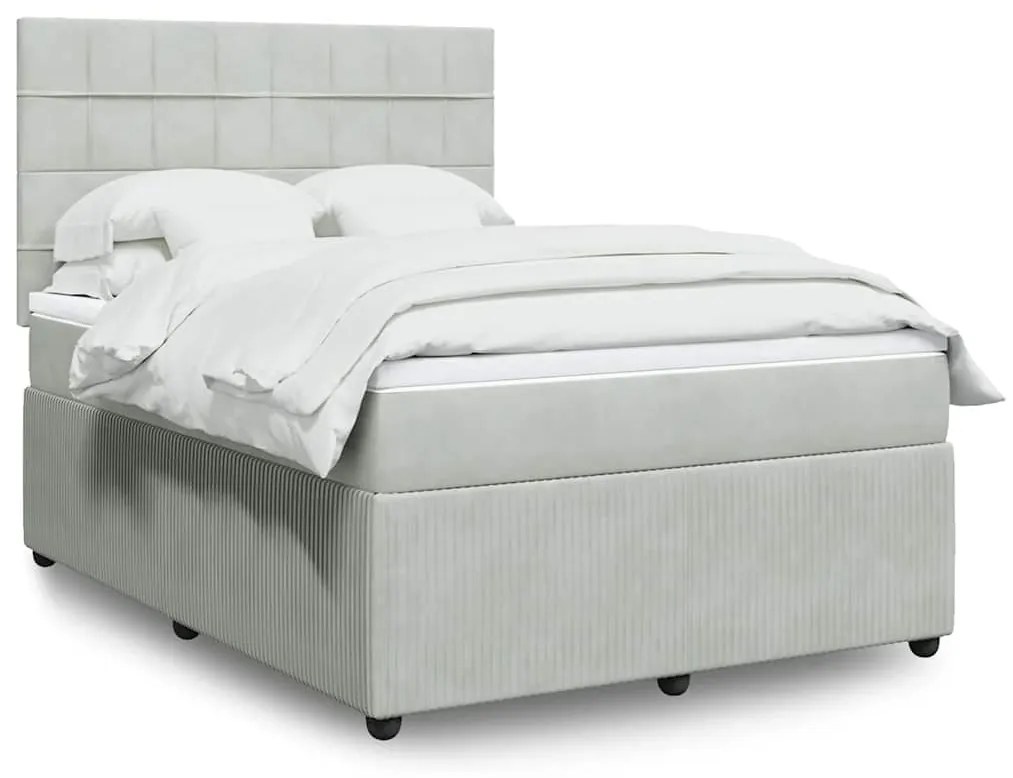vidaXL Cama com molas/colchão 140x190 cm veludo cinzento-claro