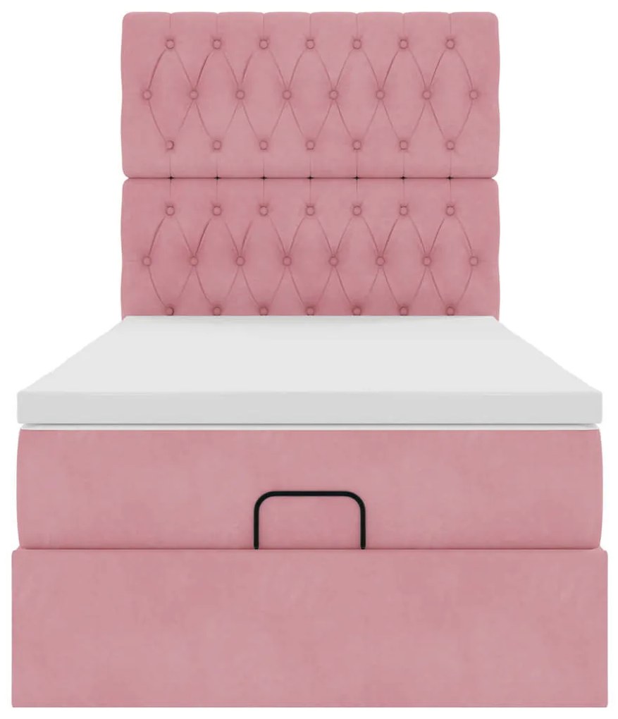 Estrutura de cama otomana com colchões rosa 90x200cm veludo