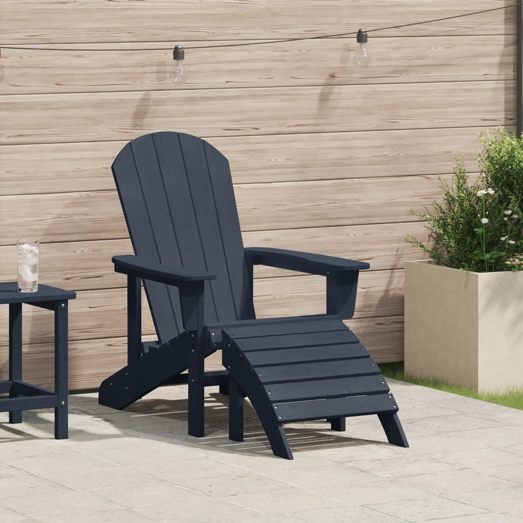 vidaXL Cadeira Adirondack com Descanso de Pés Azul-marinho HDPE