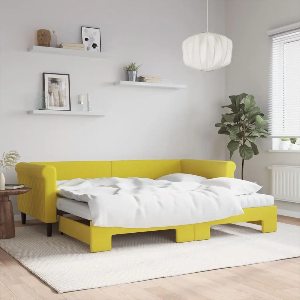 vidaXL Sofá-cama com gavetão e colchões 90x200 cm veludo amarelo