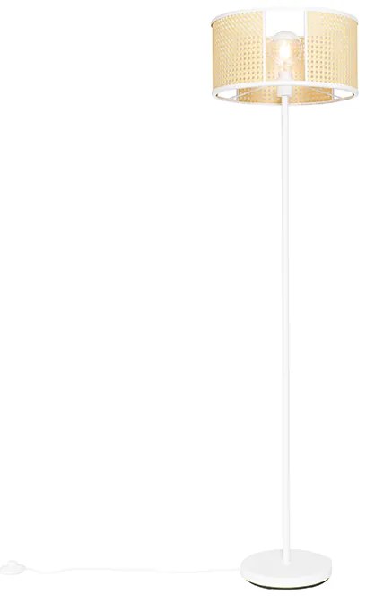 Candeeiro de pé oriental branco com vime 40 cm - Akira