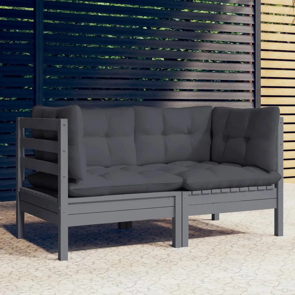 3096012 vidaXL Sofá de jardim 2 lugares com almofadões antracite pinho maciço