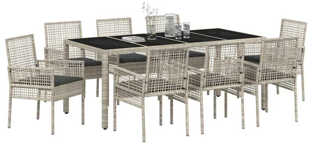 Conjunto de Jantar para Jardim 9 pcs Cinzento-claro