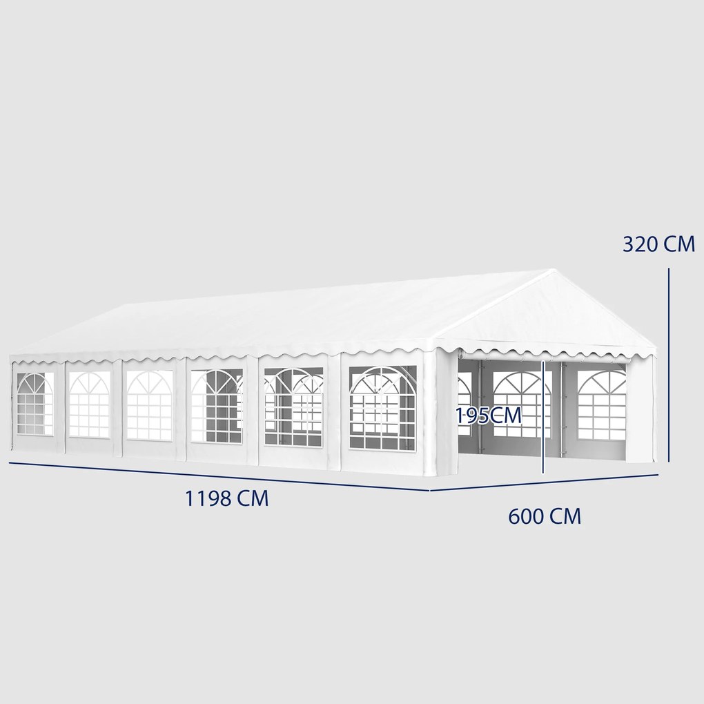 Tenda para Eventos 12x6m Tenda de Jardim com 12 Paredes Laterais Amovíveis e 12 Janelas Impermeável Proteção UV  30+ Branco