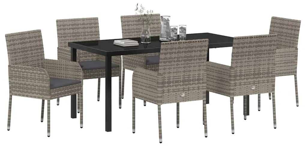 Conjunto de Jantar de Jardim com 7 Peças e Almofadas Cinza em Rattan S