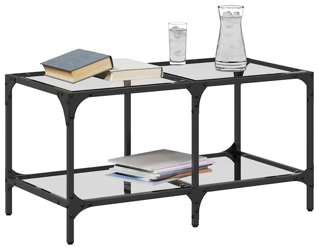 Mesa de centro c/ topo em vidro transparente 78,5x40x40 cm aço