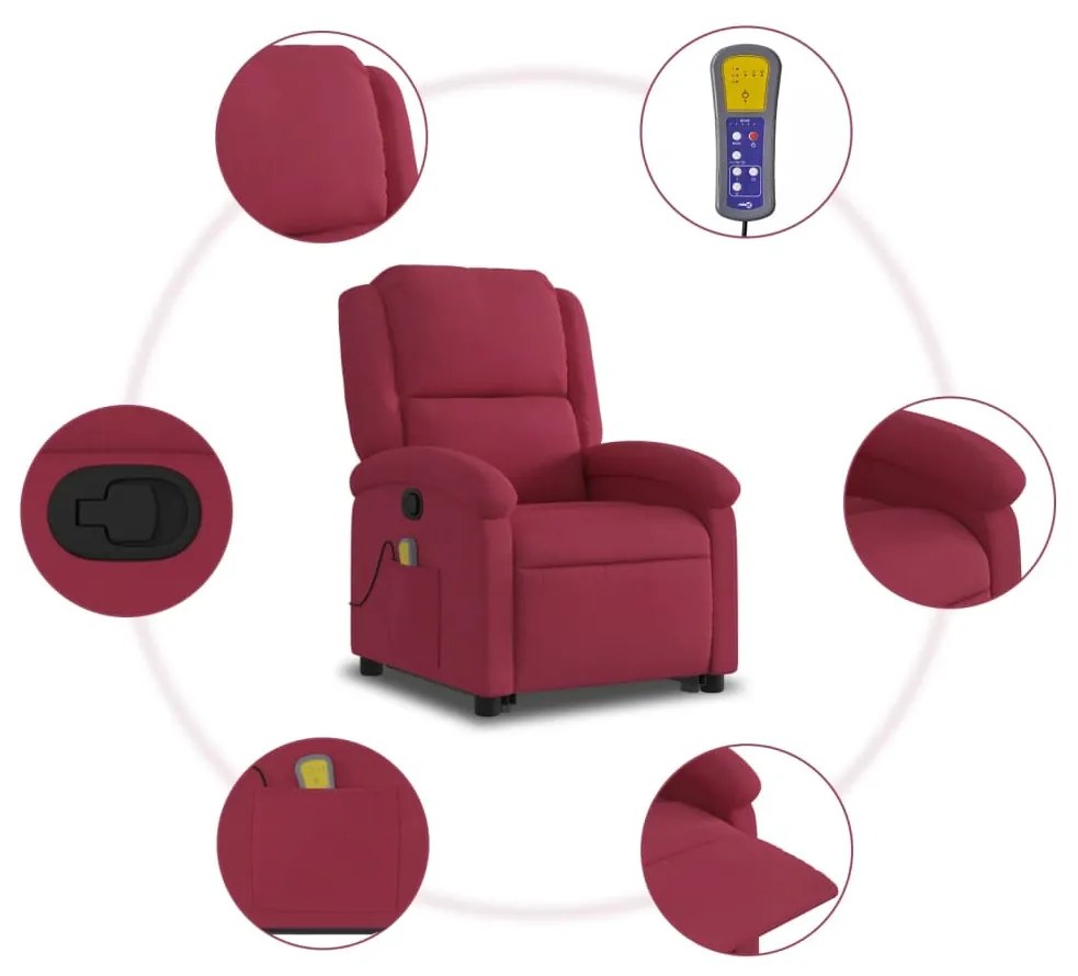 Poltrona elevatória de massagens veludo vermelho tinto