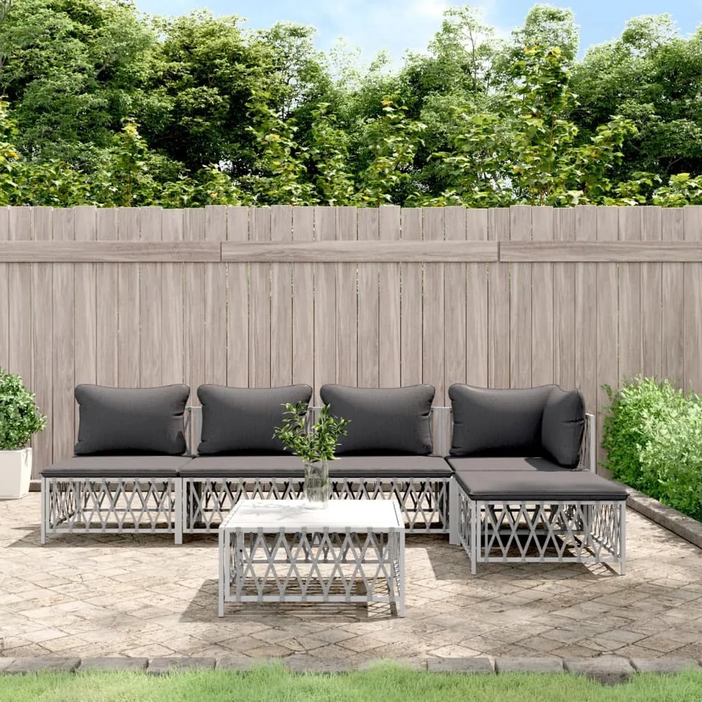 vidaXL 6 pcs conjunto lounge de jardim com almofadões aço branco