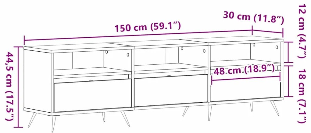 Gabinete de TV Madeira Velha 150x30x44,5 cm Madeira Engenharia
