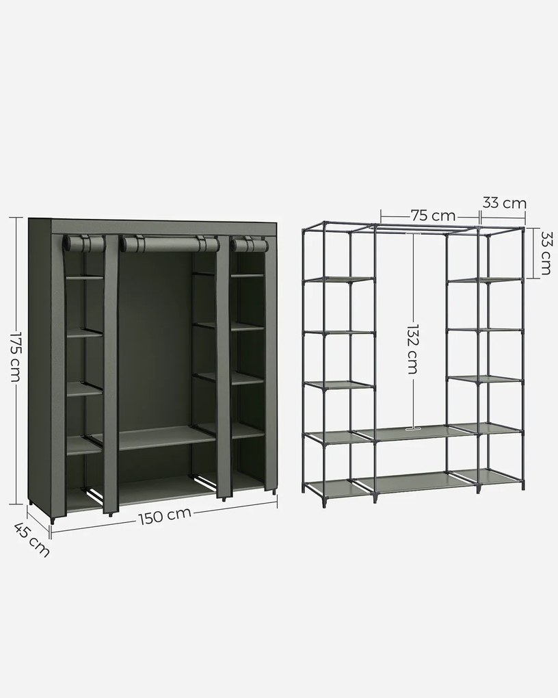 Guarda Roupa em Tecido dobrável com varão para roupa 45 x 150 x 175 cm verde sálvia