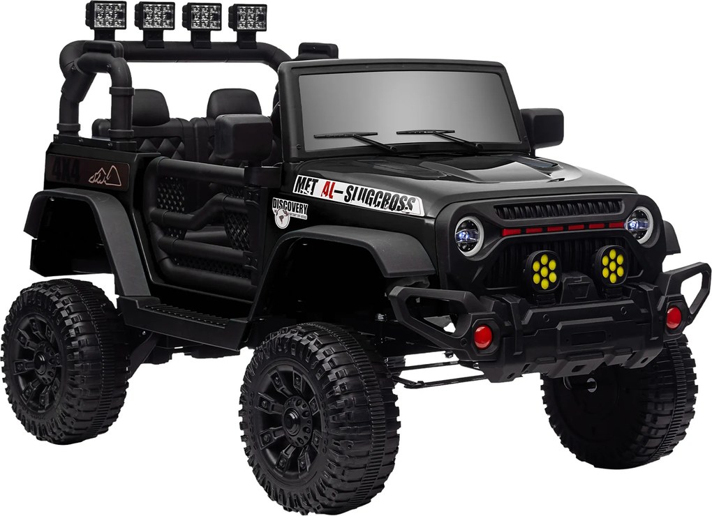 Carro Elétrico para Crianças com Bateria de 12V Controlo Remoto Faróis LED Buzina e Música 100x63x65 cm Preto