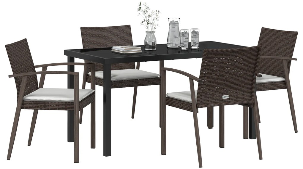 Conjunto de Jantar de Jardim em 5 Peças com Almofadas em Rattan Sintét