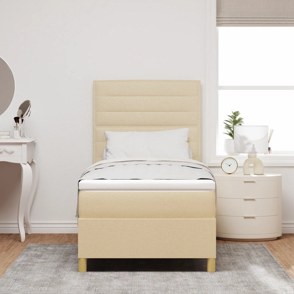 Cama Box Spring com Colchão Creme 100x200 cm Tecido