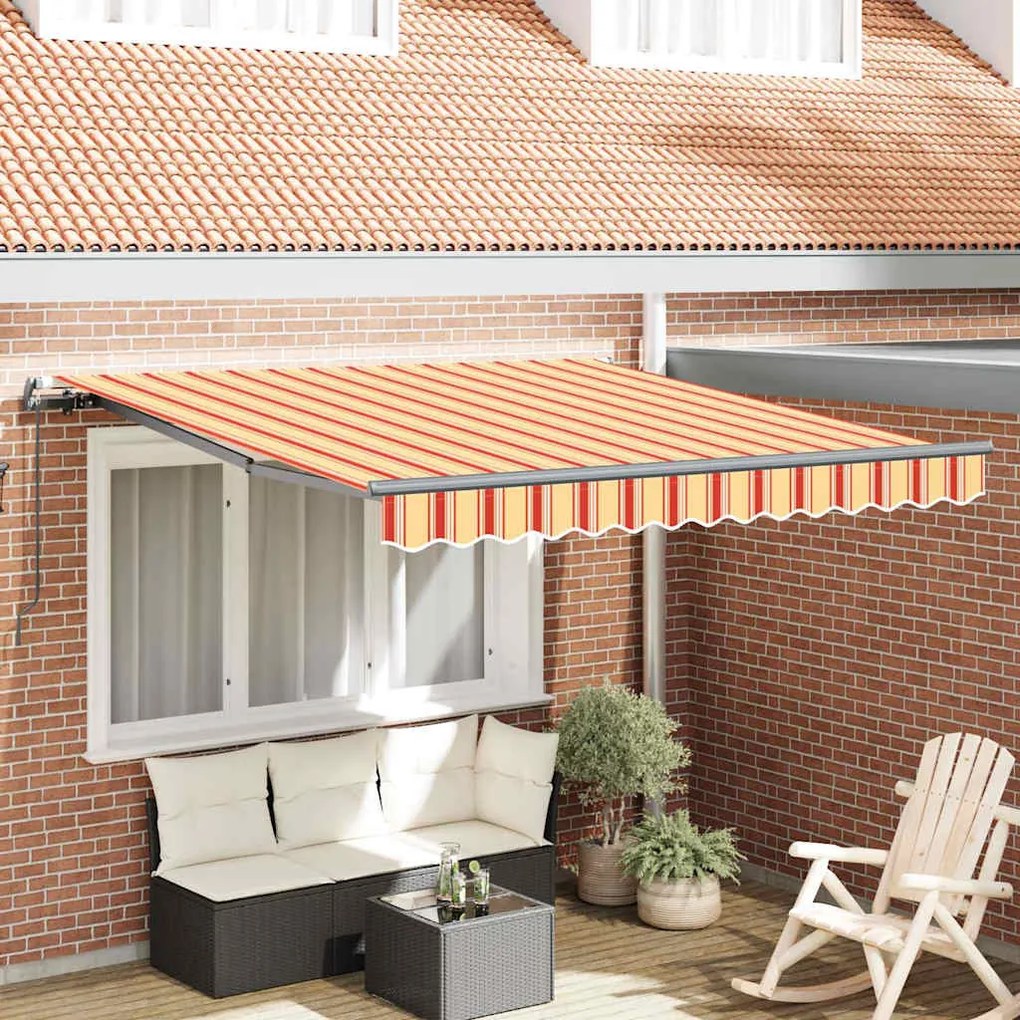 vidaXL Toldo Retrátil Amarelo e Laranja 350 x 250 cm Poliéster e Aço