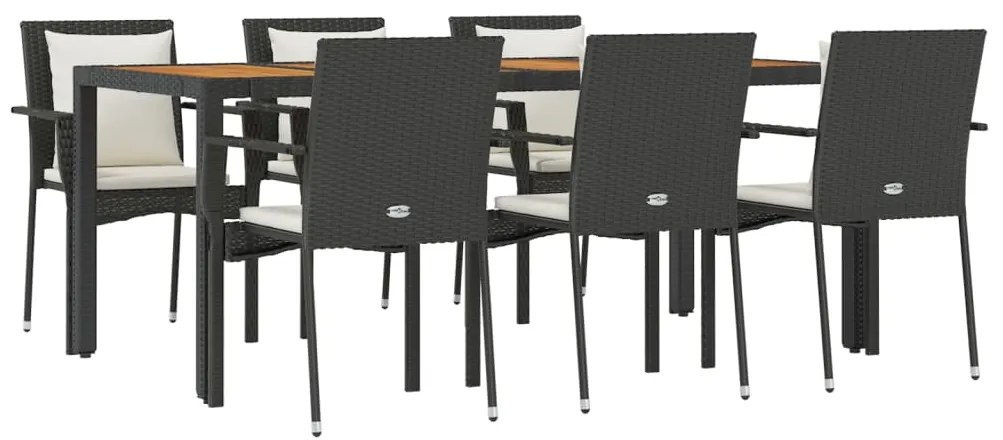 7 pcs conjunto de jantar p/ jardim c/ almofadões vime PE preto