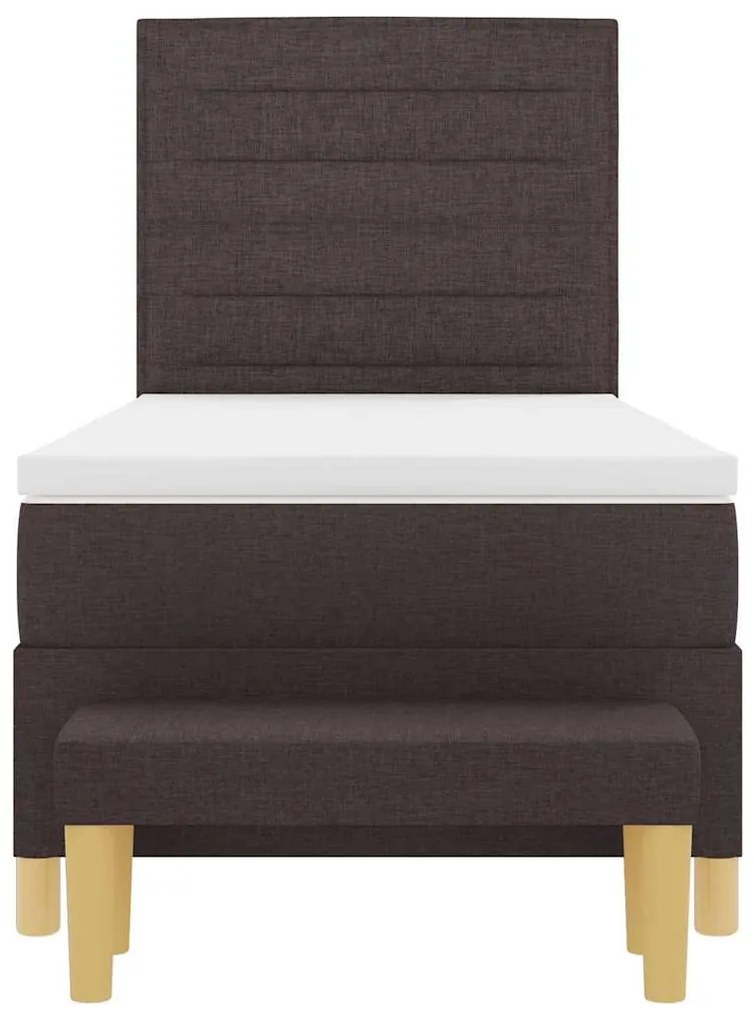 Cama Box com Colchão e Banqueta Castanho Escuro 90x200 cm Tecido