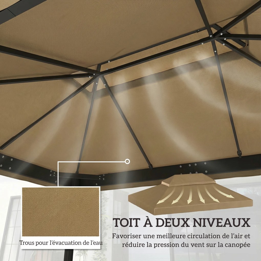 Lona de substituição para tenda de 4 x 3 m (NÃO INCLUIDA), cobertura dupla com orifícios de drenagem, poliéster 370 g/m², bege