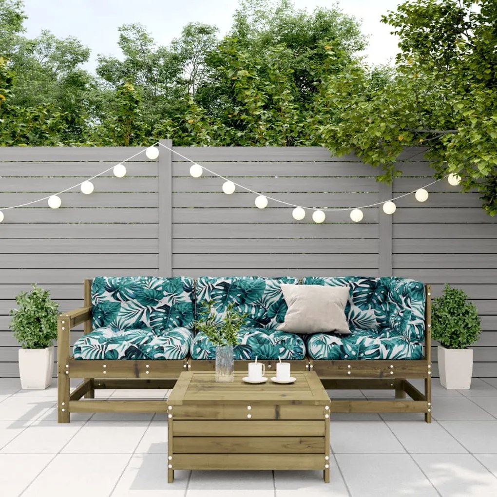 4 pcs conjunto lounge de jardim c/ almofadões pinho impregnado