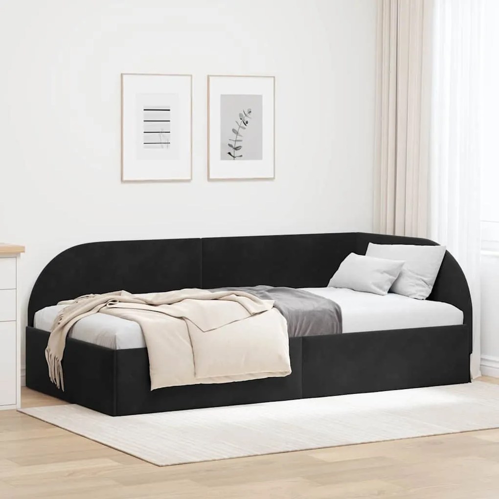 vidaXL Estrutura de Cama de Canto Preto 90 cm x 190 cm Veludo