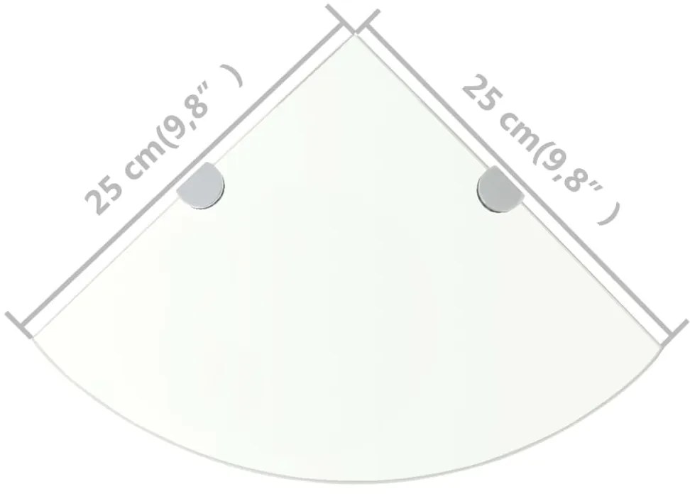 Prateleiras canto 2 pcs suportes cromados 25x25cm vidro transp.