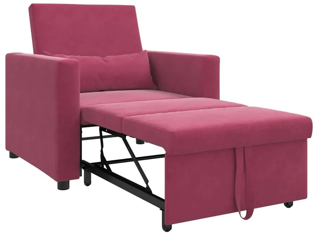Sofá-Cama Único Conversível 3 em 1 Vinho Vermelho Veludo
