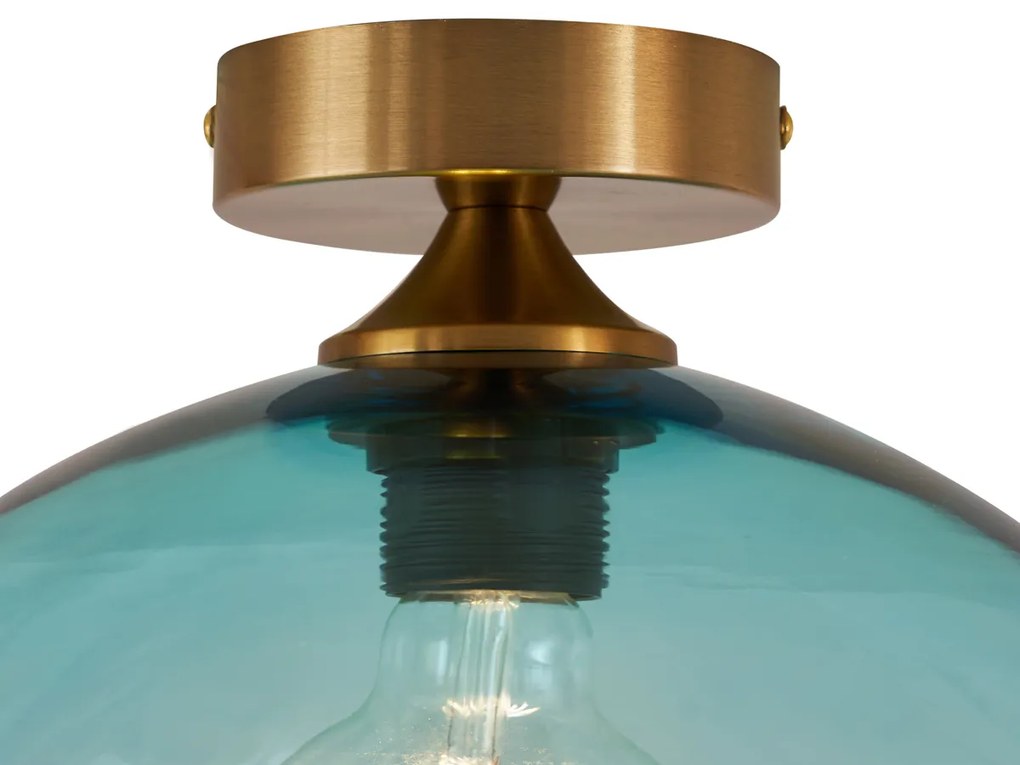 Plafon Art Déco em latão com vidro azul - Sandra Art Deco