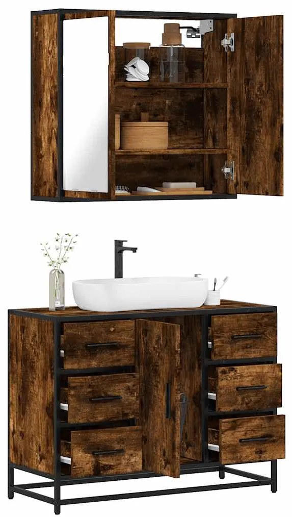 vidaXL 2 pcs conj. móveis casa de banho derivados madeira cor fumado