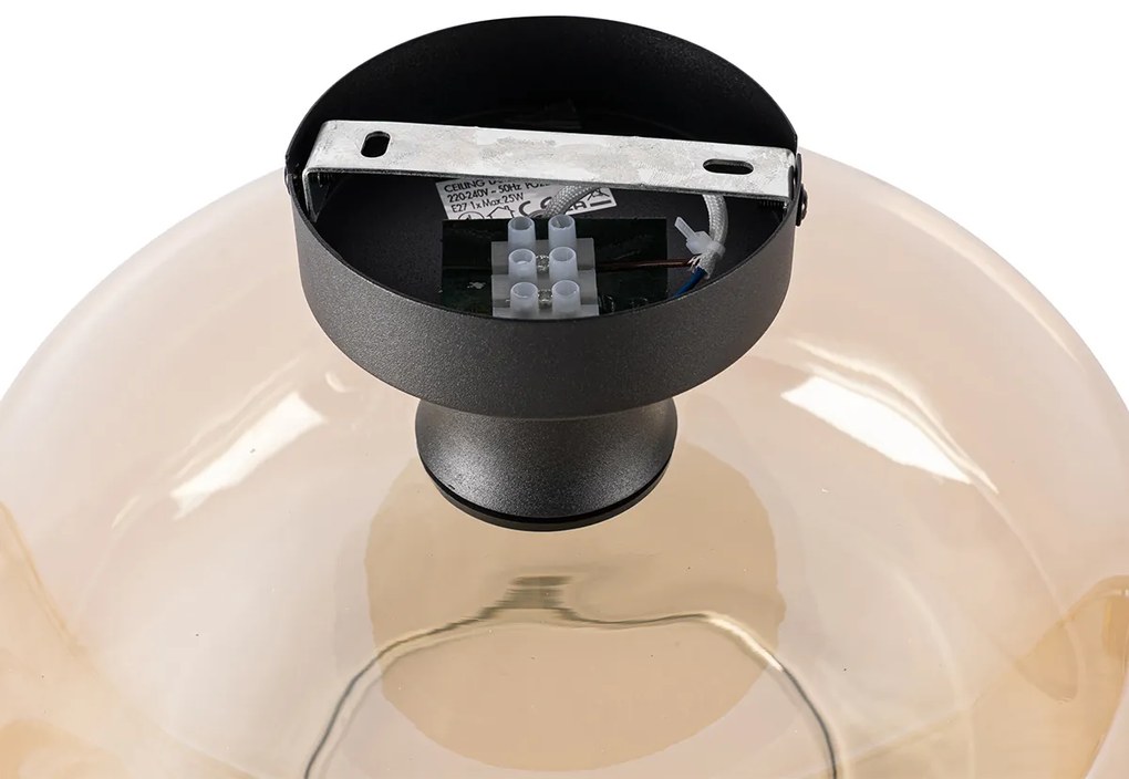 Candeeiro de teto Art Deco preto com vidro âmbar - Bizle