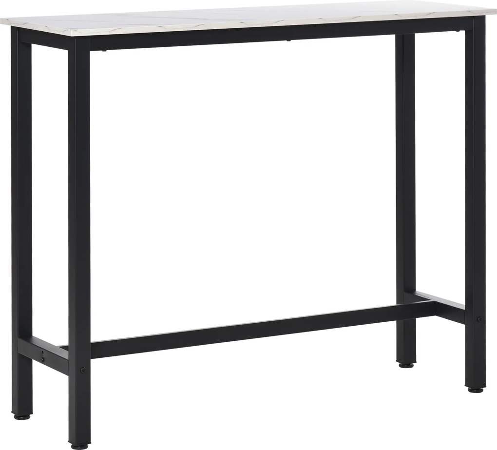 Mesa de bar / Mesa alta de cozinha - dim. 120 (C) x 40 (L) x 100 (A) cm - estrutura e pés em aço, tampo com acabamento em imitação mármore branco