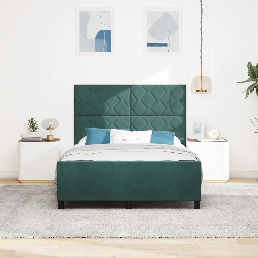 Estrutura de Cama vidaXL Verde Escuro 140x200 cm Veludo