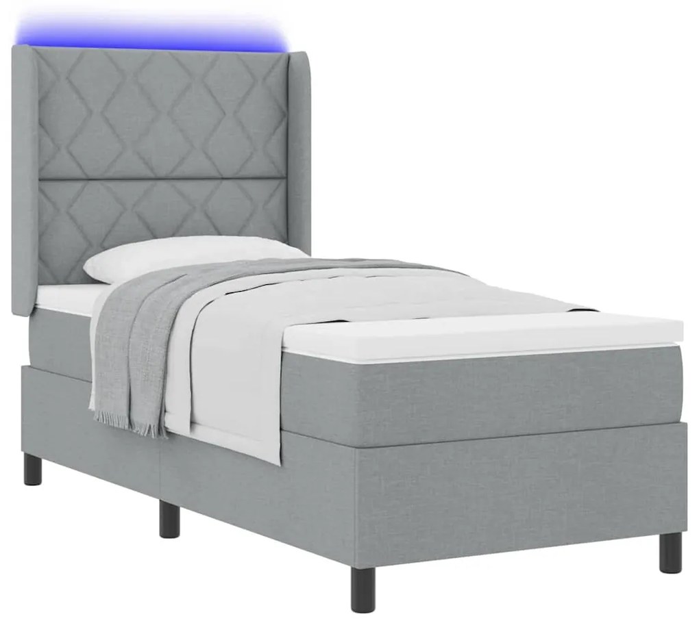 Cama Box com Colchão e LED Cinza Claro 90x200 cm