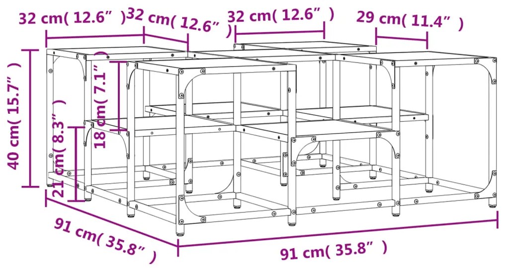 Mesa de centro 91x91x40 cm derivados de madeira cinzento sonoma