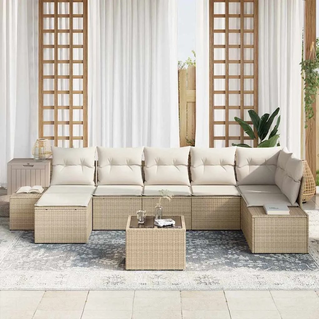 Conjunto de Sofá de Jardim de 8 Peças com Almofadas Marrom em Rattan