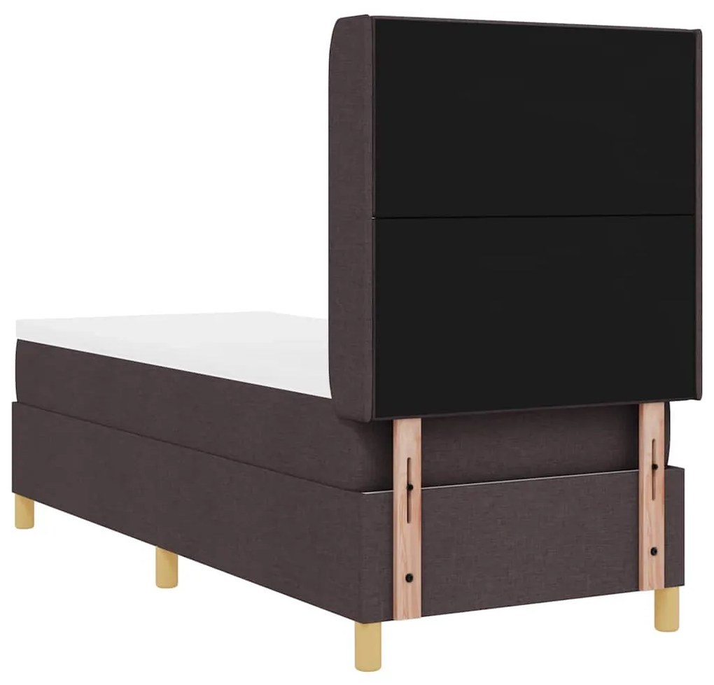 Cama Box Spring com Colchão e LED Castanho Escuro 80x200 cm Tecido