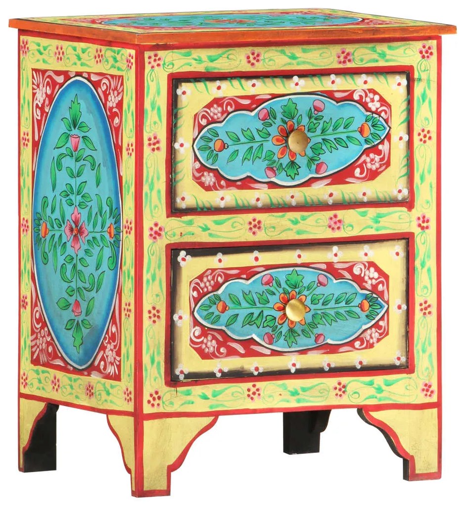 286158 vidaXL Mesa de cabeceira pintada à mão 40x30x50 cm mangueira maciça