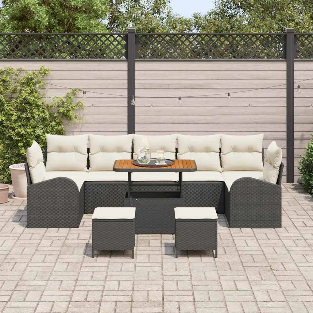 Conjunto de Sofás de Jardim de 10 Peças com Almofadas Preto Rattan Pol